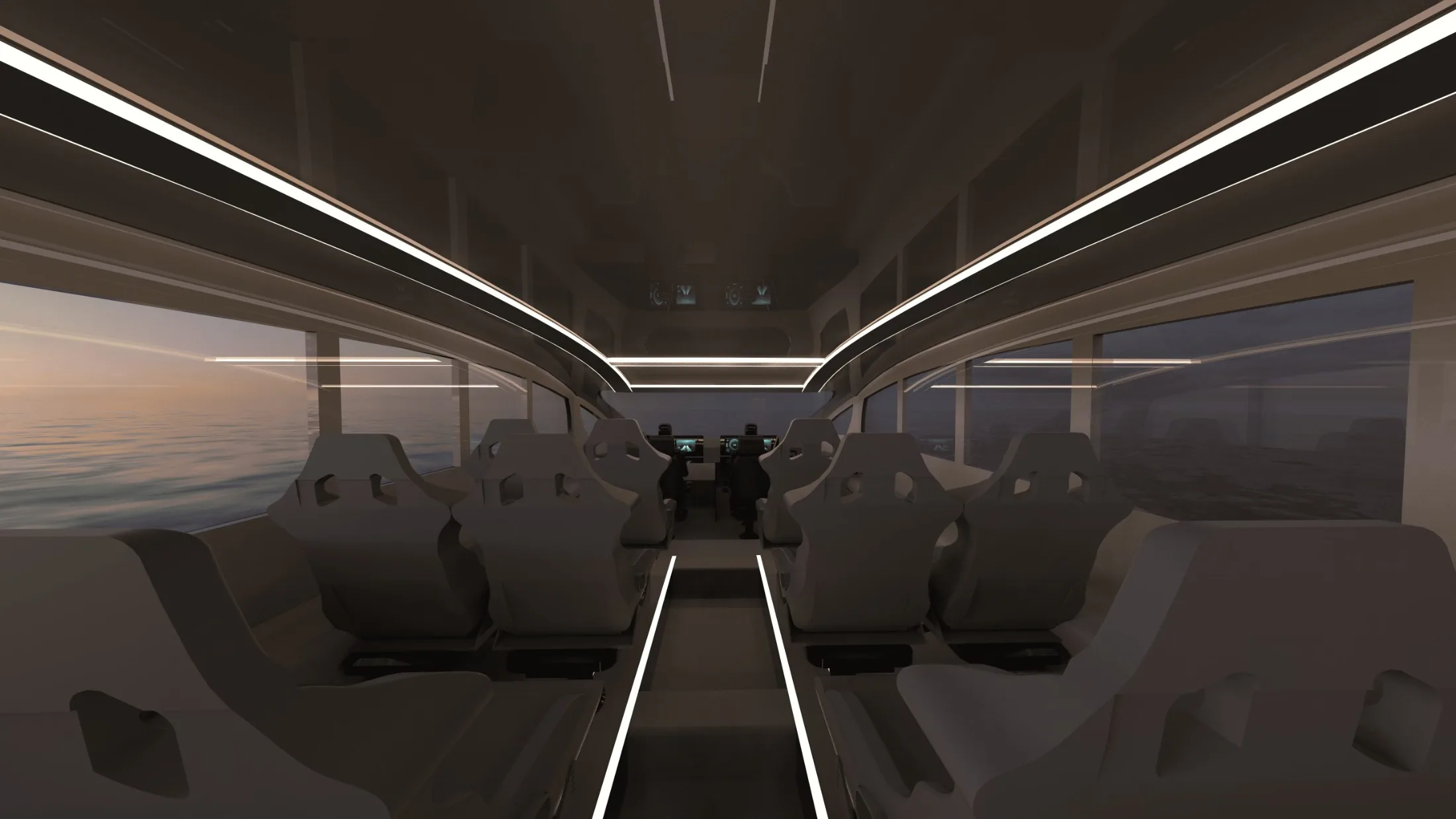 Passenger cabin interior of the BAP-H2M hydrofoil vessel