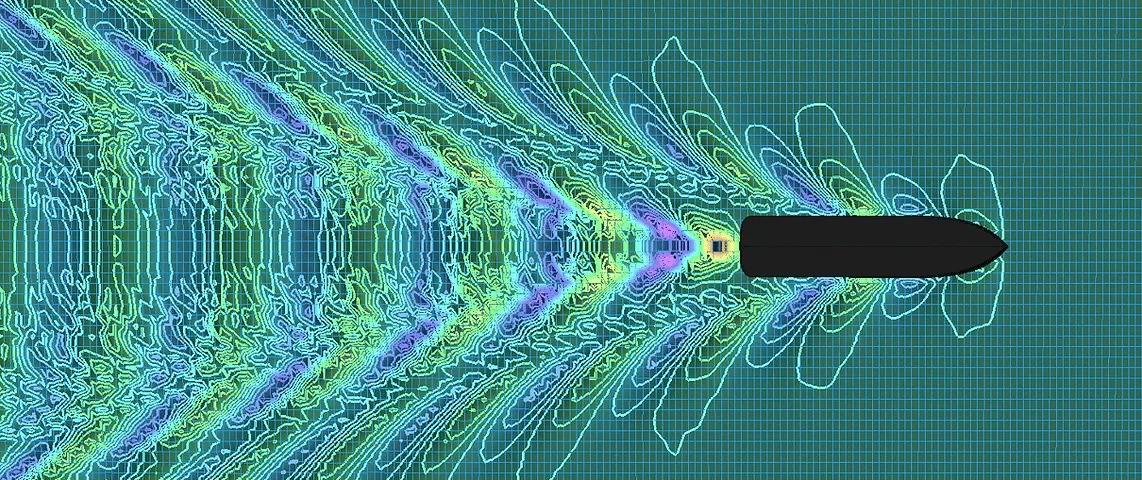 CFD simulation of the Kelvin wave pattern generated by a hull
